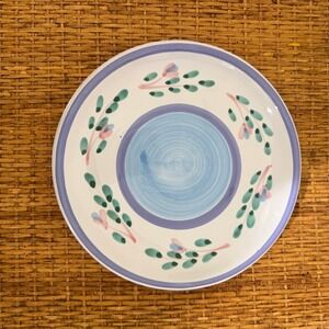 Caleca Blue Garland Hand Painted Italy Blue Floral Salad Plates Set of 4 ~8in